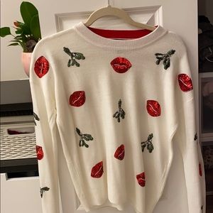 Topshop beige sweater kisses and bows